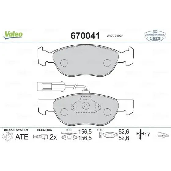 VALEO 670041 Ön Fren Balatası ürün görseli