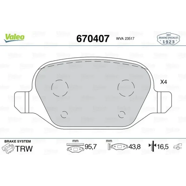 VALEO 670407 Arka Fren Balatası