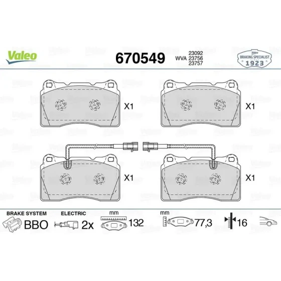 VALEO 670549 Ön Fren Balatası 77365490 ürün görseli