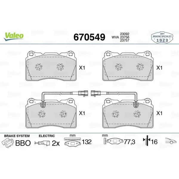 VALEO 670549 Ön Fren Balatası 77365490