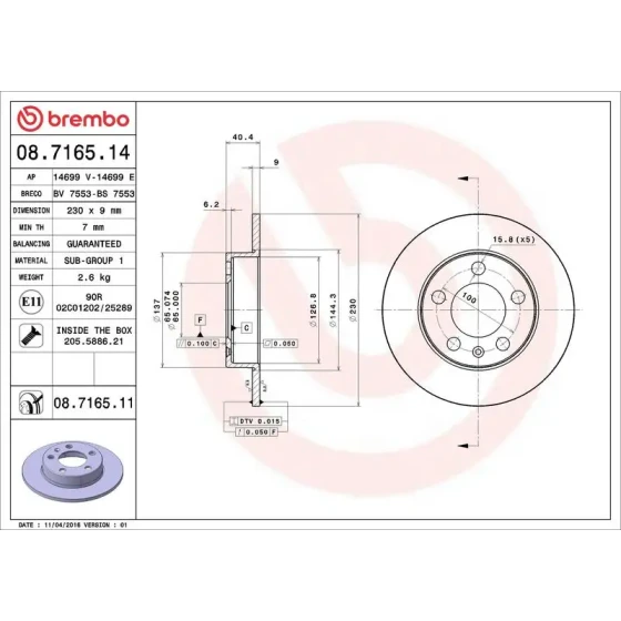 Brembo Arka Fren Diski – 08.7165.11 ürün görseli