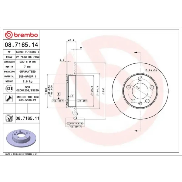 Brembo Arka Fren Diski – 08.7165.14 / OEM 1J0615601N