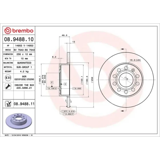 Brembo Arka Fren Diski – 08.9488.11 ürün görseli