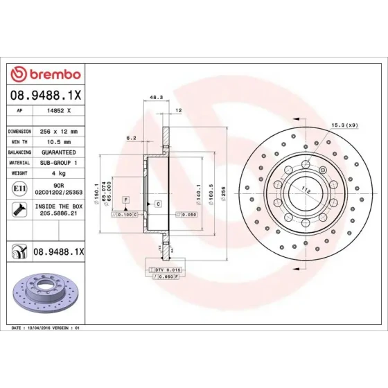 Brembo Arka Fren Diski – 08.9488.1X ürün görseli