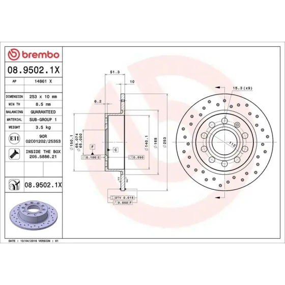 Brembo Arka Fren Diski – 08.9502.1X ürün görseli