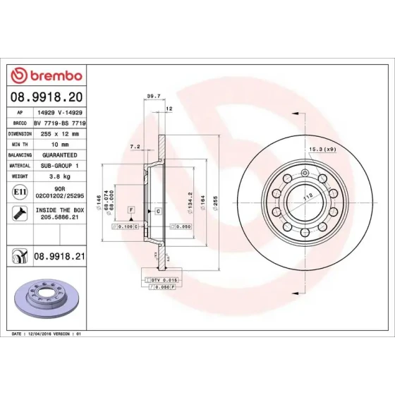 Brembo Arka Fren Diski – 08.9918.21 ürün görseli