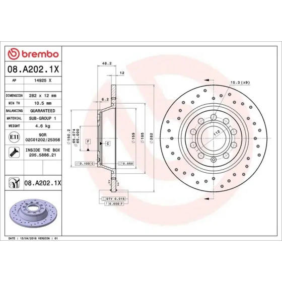 Brembo Arka Fren Diski – 08.A202.1X ürün görseli