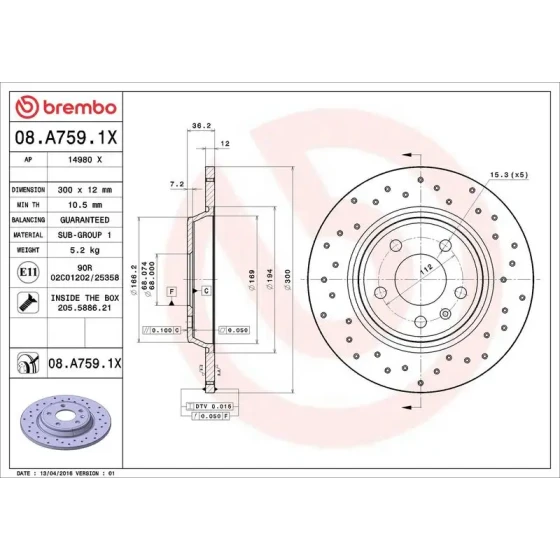 Brembo Arka Fren Diski – 08.A759.1X ürün görseli
