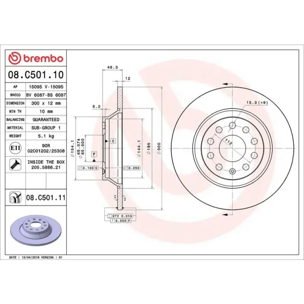 Brembo Arka Fren Diski – 08.C501.11 / OEM 3Q0615601A