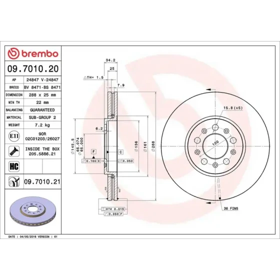 Brembo Ön Fren Diski – 09.7010.21 / OEM 6R0615301A ürün görseli