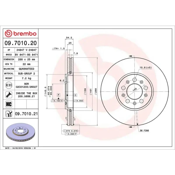 Brembo Ön Fren Diski – 09.7010.21 / OEM 6R0615301A