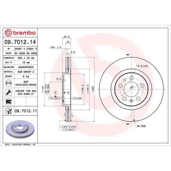 Brembo Ön Fren Diski – 09.7012.14 / OEM 1J0615301M ürün görseli