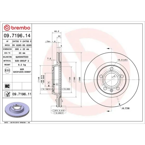 Brembo Ön Fren Diski – 09.7196.14 ürün görseli