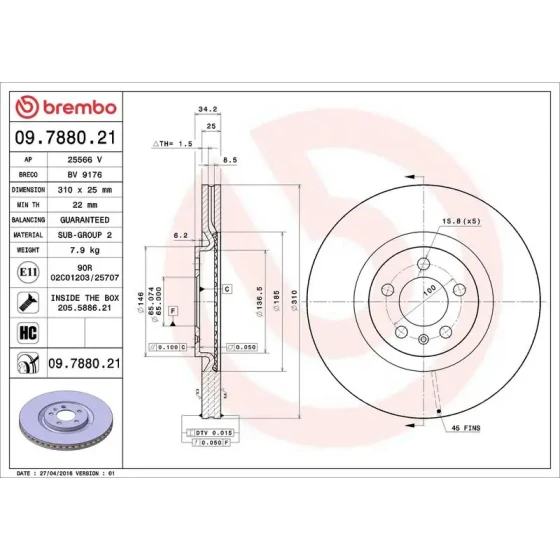 Brembo Ön Fren Diski – 09.7880.21 / OEM 6R0615301E ürün görseli