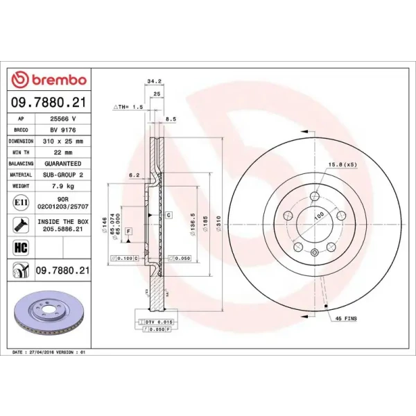 Brembo Ön Fren Diski – 09.7880.21 / OEM 6R0615301E