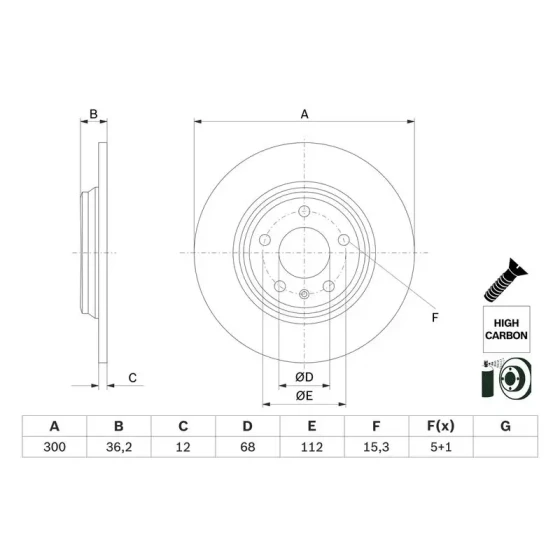 Bosch Arka Fren Diski – 0986479E33 / OEM 8W0615601C ürün görseli