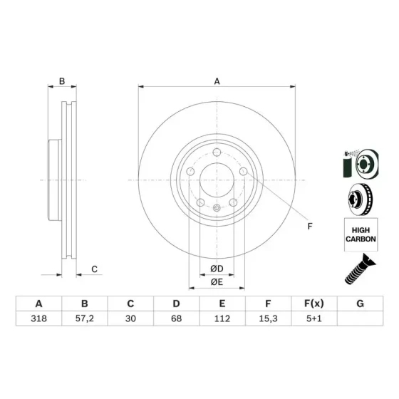 Bosch Ön Fren Diski – 0986479E49 / OEM 8W0615301AA ürün görseli