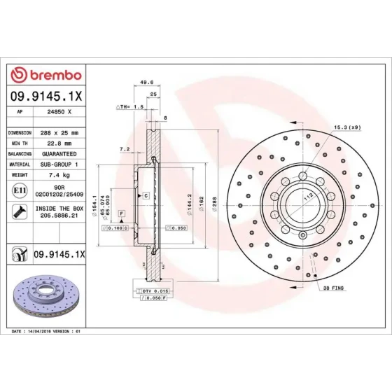 Brembo Ön Fren Diski – 09.9145.1X ürün görseli