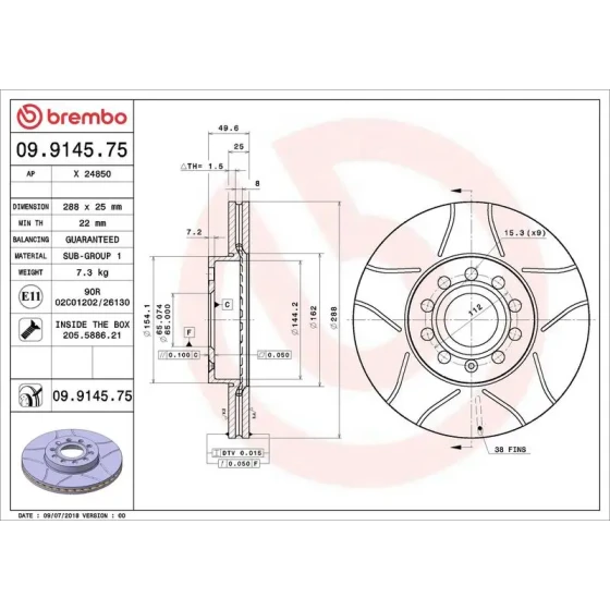 Brembo Ön Fren Diski – 09.9145.75 ürün görseli