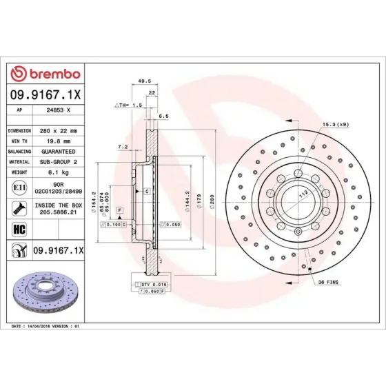 Brembo Ön Fren Diski – 09.9167.1X ürün görseli