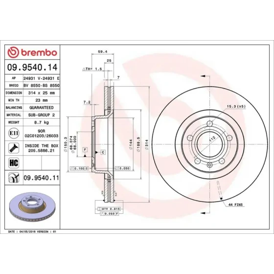 Brembo Ön Fren Diski – 09.9540.11 / OEM L4FD615301 ürün görseli
