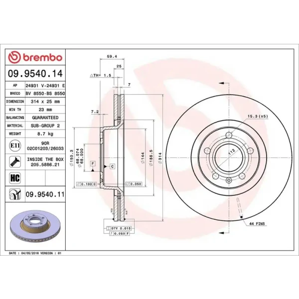 Brembo Ön Fren Diski – 09.9540.11 / OEM L4FD615301