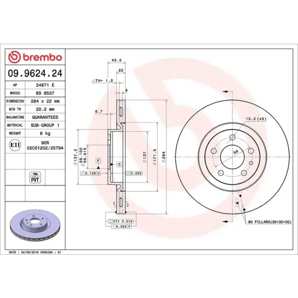 Brembo Ön Fren Diski – 09.9624.24 / OEM 71739568