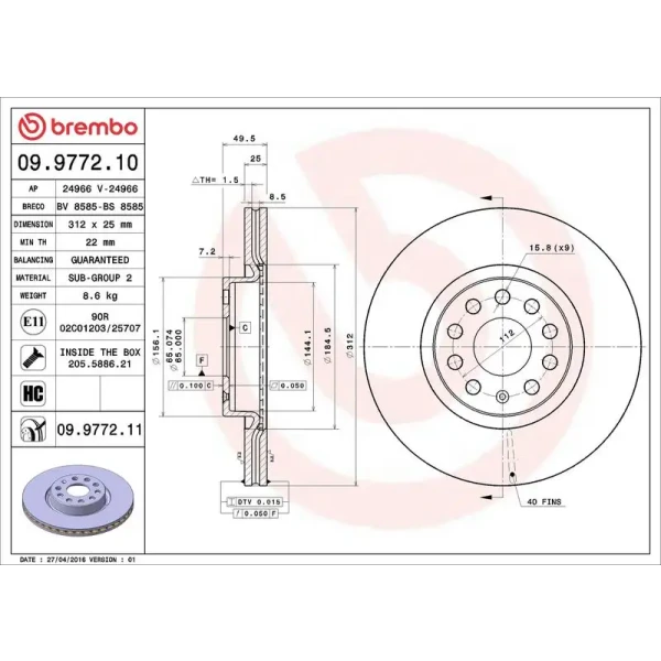Brembo Ön Fren Diski – 09.9772.10 / OEM 1K0615301AA