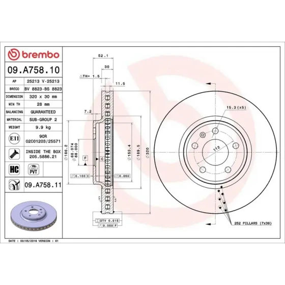 Brembo Ön Fren Diski – 09.A758.11 / OEM L8KD615301A ürün görseli