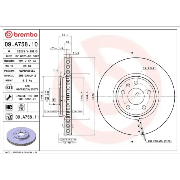 Brembo Ön Fren Diski – 09.A758.11 / OEM L8KD615301A