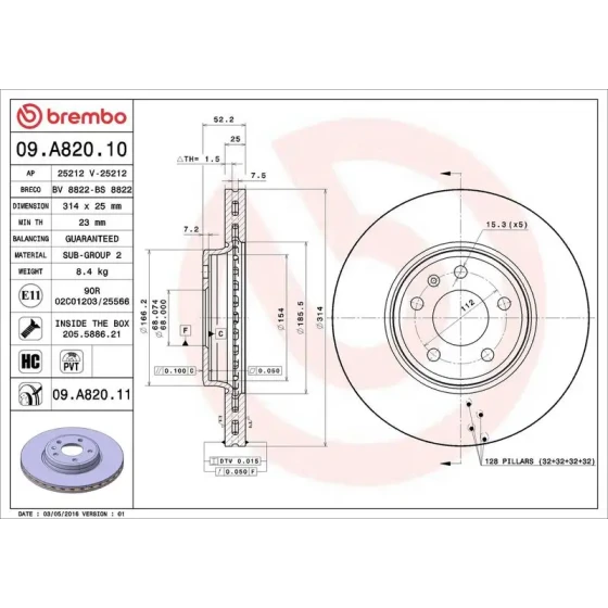 Brembo Ön Fren Diski – 09.A820.11 ürün görseli