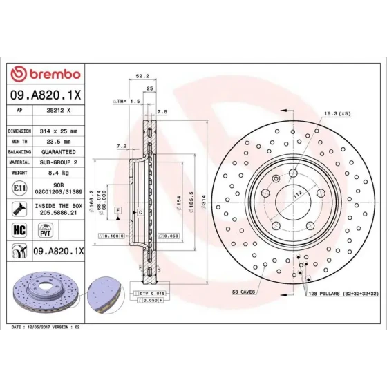 Brembo Ön Fren Diski – 09.A820.1X ürün görseli