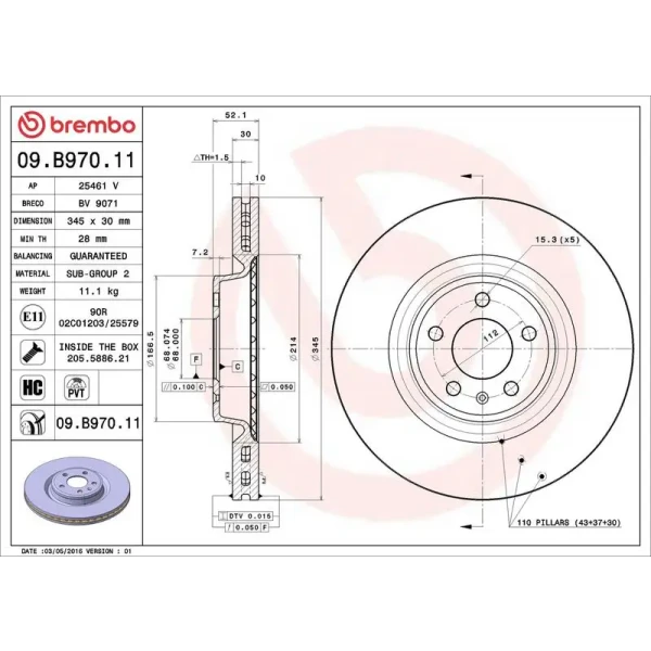 Brembo Ön Fren Diski – 09.B970.11 / OEM 4G0615301