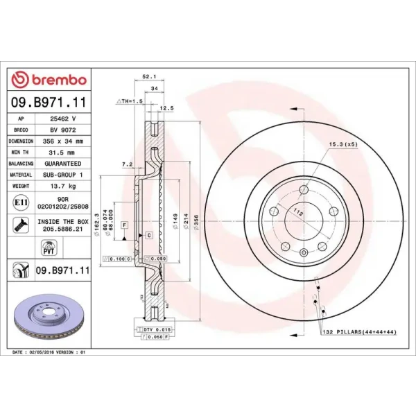 Brembo Ön Fren Diski – 09.B971.11 / OEM 4G0615301K