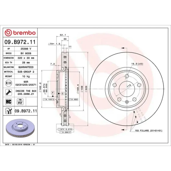 Brembo Ön Fren Diski – 09.B972.11 ürün görseli