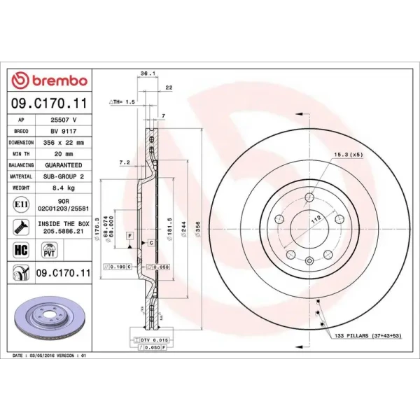 Brembo Arka Fren Diski – 09.C170.11 / OEM 4H0615601L