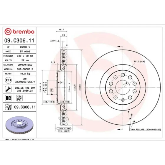 Brembo Ön Fren Diski – 09.C306.11 ürün görseli
