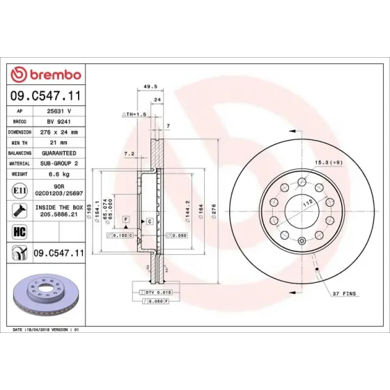 Brembo Ön Fren Diski – 09.C547.11 / OEM 5Q0615301E ürün görseli