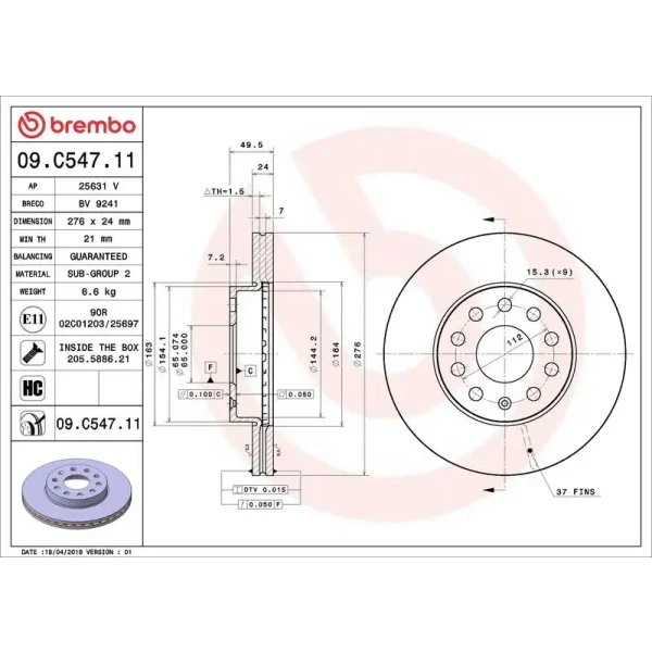 Brembo Ön Fren Diski – 09.C547.11 / OEM 5Q0615301E