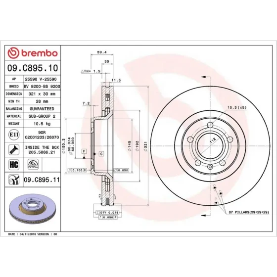 Brembo Ön Fren Diski – 09.C895.11 / OEM 4F0615301E ürün görseli