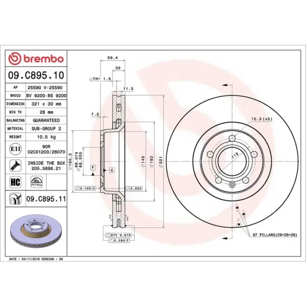 Brembo Ön Fren Diski – 09.C895.11 / OEM 4F0615301E