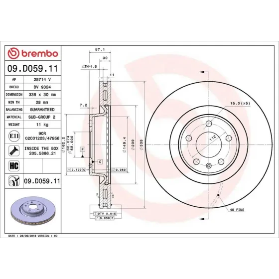 Brembo Ön Fren Diski – 09.D059.11 / OEM 8W0615301AB ürün görseli