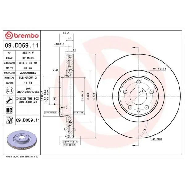 Brembo Ön Fren Diski – 09.D059.11 / OEM 8W0615301AB