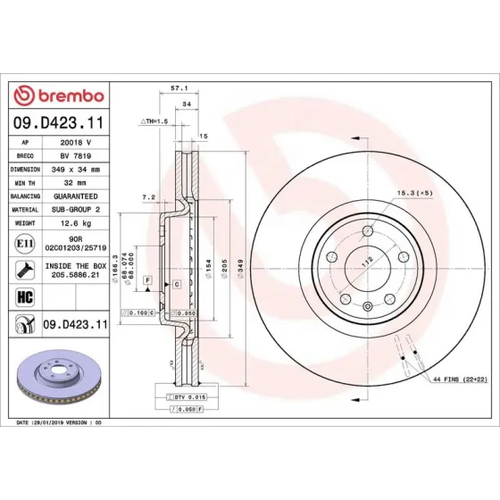 Brembo Ön Fren Diski – 09.D423.11 / OEM 4M0615301AB ürün görseli