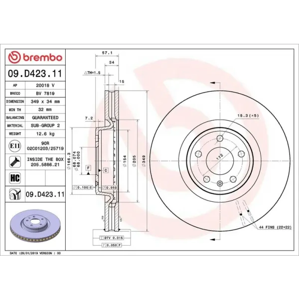 Brembo Ön Fren Diski – 09.D423.11 / OEM 4M0615301AB