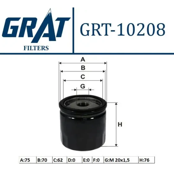 GRAT Yağ Filtresi – 10208 / OEM 46805832 ürün görseli