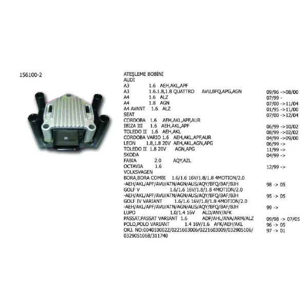 Ünüvar Bobin – 156100-2 / OEM 030905106