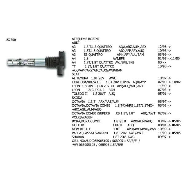 Ünüvar Bobin – 157500-2 / OEM 06B905115B