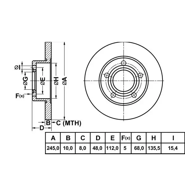 MGA Arka Fren Diski – 50218 / OEM 8D0615601A