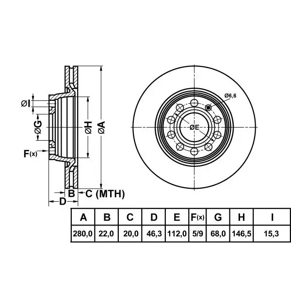 MGA Ön Fren Diski – 50312 / OEM 8E0615301P